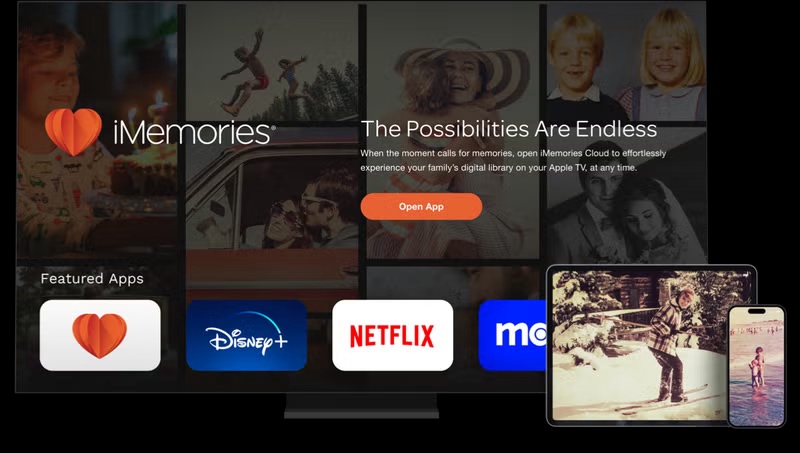 Digitized memories displayed across a television, tablet and phone